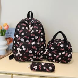 Sweet Simple Bow Tie Floral Three Piece Backpack Lightweight Large Capacity Multifunctional Student Backpack Campus Outdoor