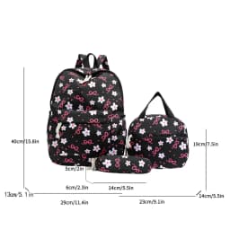 Sweet Simple Bow Tie Floral Three Piece Backpack Lightweight Large Capacity Multifunctional Student Backpack Campus Outdoor