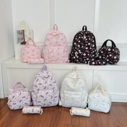 Sweet Simple Bow Tie Floral Three Piece Backpack Lightweight Large Capacity Multifunctional Student Backpack Campus Outdoor