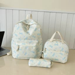 Sweet Simple Bow Tie Floral Three Piece Backpack Lightweight Large Capacity Multifunctional Student Backpack Campus Outdoor