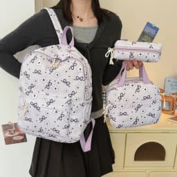 Sweet Simple Bow Tie Floral Three Piece Backpack Lightweight Large Capacity Multifunctional Student Backpack Campus Outdoor