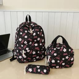 Sweet Simple Bow Tie Floral Three Piece Backpack Lightweight Large Capacity Multifunctional Student Backpack Campus Outdoor