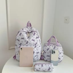 Sweet Simple Bow Tie Floral Three Piece Backpack Lightweight Large Capacity Multifunctional Student Backpack Campus Outdoor