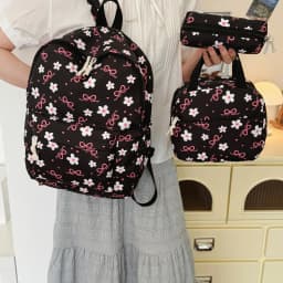 Sweet Simple Bow Tie Floral Three Piece Backpack Lightweight Large Capacity Multifunctional Student Backpack Campus Outdoor