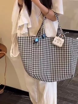 Women's Tote Bags Korean Plaid Harajuku Fashionable Simple Versatile Shoulder Bags Large Capacity Portable Handbags For Girl