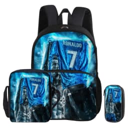 Ronaldo 3Pcs Set with Front Pocket Backpack Football Sport Shoulder Bag CR Football Star Pencil Bag Student School Bags Rucksack