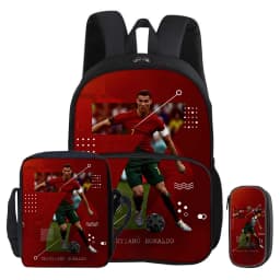 Ronaldo 3Pcs Set with Front Pocket Backpack Football Sport Shoulder Bag CR Football Star Pencil Bag Student School Bags Rucksack