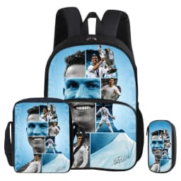 Ronaldo 3Pcs Set with Front Pocket Backpack Football Sport Shoulder Bag CR Football Star Pencil Bag Student School Bags Rucksack