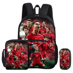 Ronaldo 3Pcs Set with Front Pocket Backpack Football Sport Shoulder Bag CR Football Star Pencil Bag Student School Bags Rucksack