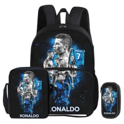 Ronaldo 3Pcs Set with Front Pocket Backpack Football Sport Shoulder Bag CR Football Star Pencil Bag Student School Bags Rucksack