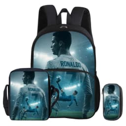 Ronaldo 3Pcs Set with Front Pocket Backpack Football Sport Shoulder Bag CR Football Star Pencil Bag Student School Bags Rucksack