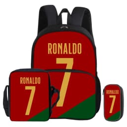 Ronaldo 3Pcs Set with Front Pocket Backpack Football Sport Shoulder Bag CR Football Star Pencil Bag Student School Bags Rucksack