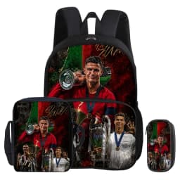 Ronaldo 3Pcs Set with Front Pocket Backpack Football Sport Shoulder Bag CR Football Star Pencil Bag Student School Bags Rucksack