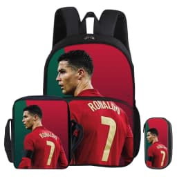 Ronaldo 3Pcs Set with Front Pocket Backpack Football Sport Shoulder Bag CR Football Star Pencil Bag Student School Bags Rucksack