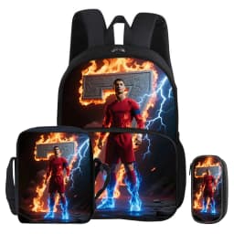 Ronaldo 3Pcs Set with Front Pocket Backpack Football Sport Shoulder Bag CR Football Star Pencil Bag Student School Bags Rucksack