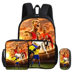 Ronaldo 3Pcs Set with Front Pocket Backpack Football Sport Shoulder Bag CR Football Star Pencil Bag Student School Bags Rucksack