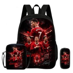 Learn, Travel School Shoulder Bag, Pencil Bags, Sport Bookbag Ronaldo Kids 3Pcs Set Backpack Football Star Rucksack Gift