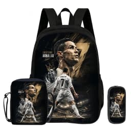 Learn, Travel School Shoulder Bag, Pencil Bags, Sport Bookbag Ronaldo Kids 3Pcs Set Backpack Football Star Rucksack Gift