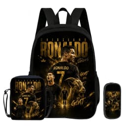 Learn, Travel School Shoulder Bag, Pencil Bags, Sport Bookbag Ronaldo Kids 3Pcs Set Backpack Football Star Rucksack Gift