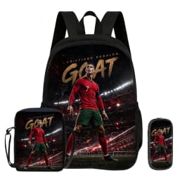 Learn, Travel School Shoulder Bag, Pencil Bags, Sport Bookbag Ronaldo Kids 3Pcs Set Backpack Football Star Rucksack Gift