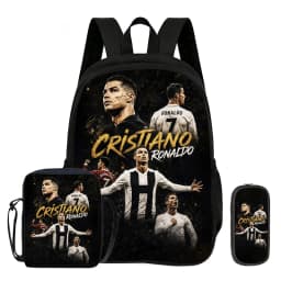 Learn, Travel School Shoulder Bag, Pencil Bags, Sport Bookbag Ronaldo Kids 3Pcs Set Backpack Football Star Rucksack Gift