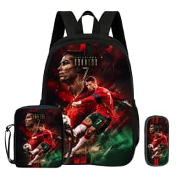 Learn, Travel School Shoulder Bag, Pencil Bags, Sport Bookbag Ronaldo Kids 3Pcs Set Backpack Football Star Rucksack Gift