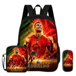 Learn, Travel School Shoulder Bag, Pencil Bags, Sport Bookbag Ronaldo Kids 3Pcs Set Backpack Football Star Rucksack Gift