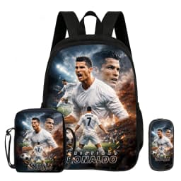 Learn, Travel School Shoulder Bag, Pencil Bags, Sport Bookbag Ronaldo Kids 3Pcs Set Backpack Football Star Rucksack Gift
