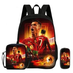 Learn, Travel School Shoulder Bag, Pencil Bags, Sport Bookbag Ronaldo Kids 3Pcs Set Backpack Football Star Rucksack Gift