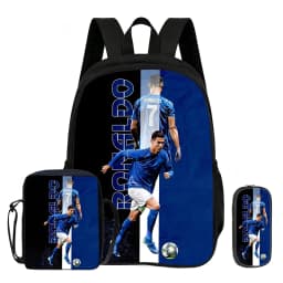 Learn, Travel School Shoulder Bag, Pencil Bags, Sport Bookbag Ronaldo Kids 3Pcs Set Backpack Football Star Rucksack Gift