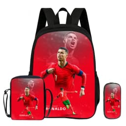 Learn, Travel School Shoulder Bag, Pencil Bags, Sport Bookbag Ronaldo Kids 3Pcs Set Backpack Football Star Rucksack Gift