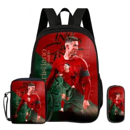 Learn, Travel School Shoulder Bag, Pencil Bags, Sport Bookbag Ronaldo Kids 3Pcs Set Backpack Football Star Rucksack Gift