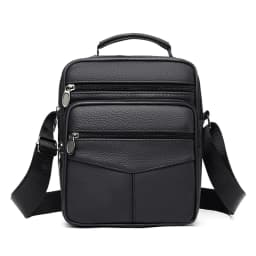 Natural Leather Men's Leather Handbag Small Size Tablet Compartment Genuine Leather Shoulder Bag Shoulder Strap Messenger Style