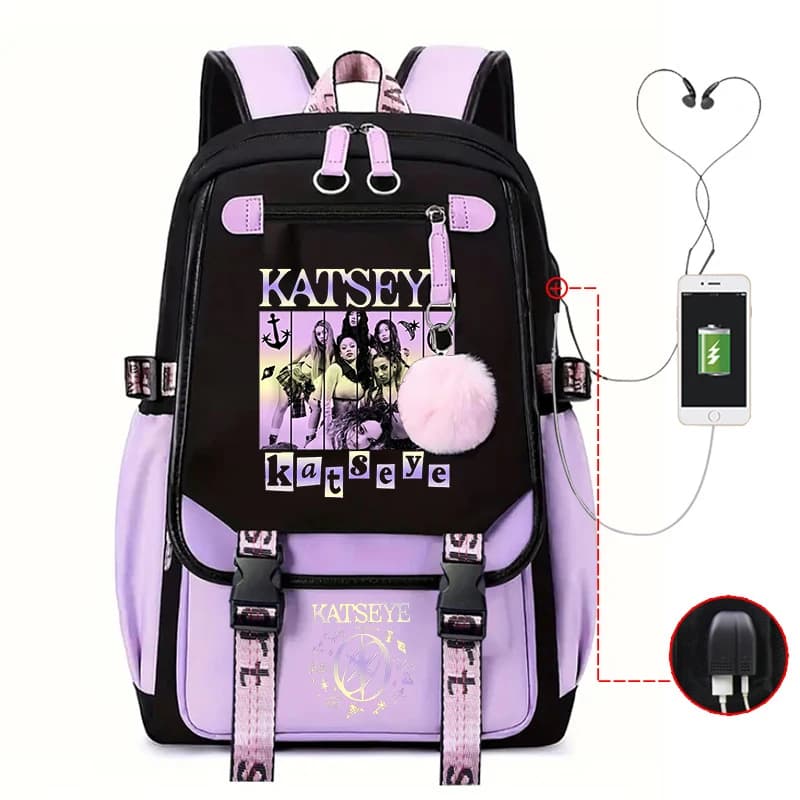 Hot Kpop Katseye Printed Personality Harajuku Backpack Girl School Bag Laptop Bag Women Men Travel Bag Daily Backpack