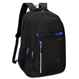 Daily Minimalist Black Oxford Laptop Backpack Breathable Back Panel, Simple Large Rucksack For Campus Casual Street Matching