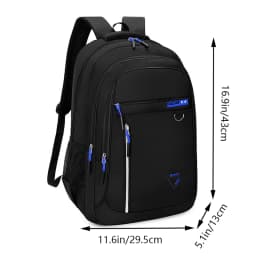 Daily Minimalist Black Oxford Laptop Backpack Breathable Back Panel, Simple Large Rucksack For Campus Casual Street Matching