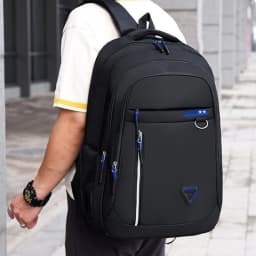 Daily Minimalist Black Oxford Laptop Backpack Breathable Back Panel, Simple Large Rucksack For Campus Casual Street Matching