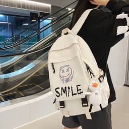 Pocket Front Backpack, Preppy Style Solid Color Nylon Bookbag, Kawaii Large Capacity Double Handle School Bag