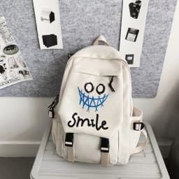 Pocket Front Backpack, Preppy Style Solid Color Nylon Bookbag, Kawaii Large Capacity Double Handle School Bag