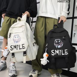 Pocket Front Backpack, Preppy Style Solid Color Nylon Bookbag, Kawaii Large Capacity Double Handle School Bag