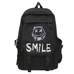 Pocket Front Backpack, Preppy Style Solid Color Nylon Bookbag, Kawaii Large Capacity Double Handle School Bag