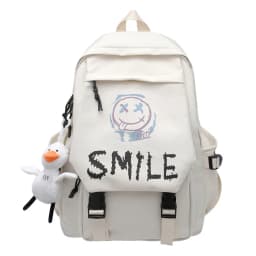 Pocket Front Backpack, Preppy Style Solid Color Nylon Bookbag, Kawaii Large Capacity Double Handle School Bag
