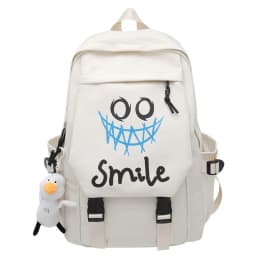 Pocket Front Backpack, Preppy Style Solid Color Nylon Bookbag, Kawaii Large Capacity Double Handle School Bag