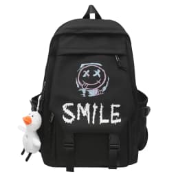 Pocket Front Backpack, Preppy Style Solid Color Nylon Bookbag, Kawaii Large Capacity Double Handle School Bag