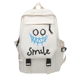 Pocket Front Backpack, Preppy Style Solid Color Nylon Bookbag, Kawaii Large Capacity Double Handle School Bag