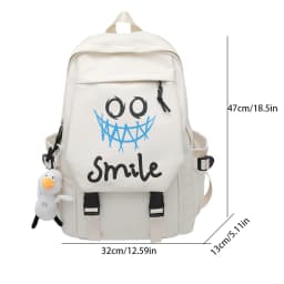 Pocket Front Backpack, Preppy Style Solid Color Nylon Bookbag, Kawaii Large Capacity Double Handle School Bag