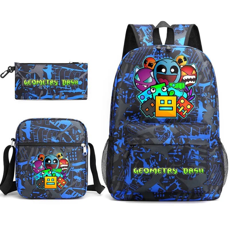 Geometry Dash Backpack Schoolbag Shoulder Bag Pencil Case Set for Kids Students