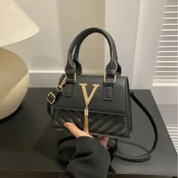 Fashion Quilted Top-Handle Bag, Gold V-Shape Tassel Hardware Satchel with Detachable Strap, Elegant Crossbody Purse for Women