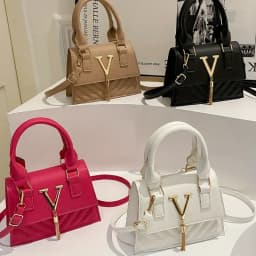 Fashion Quilted Top-Handle Bag, Gold V-Shape Tassel Hardware Satchel with Detachable Strap, Elegant Crossbody Purse for Women