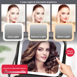 Travel Makeup Bag with Mirror of LED Lighted Portable Train Case with Adjustable Dividers and Detachable 10x Magnifying Mirror